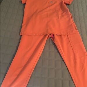 Figs Rust V-Neck Scrub Top and pants